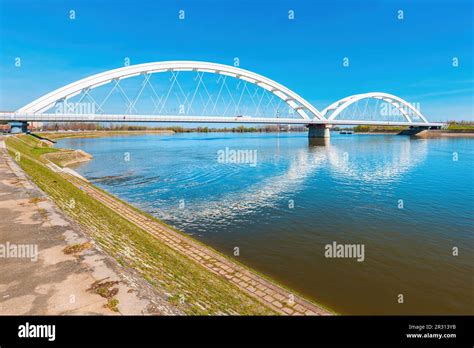 Zezelj bridge, a tied-arch bridge on Danube river in Novi Sad ...