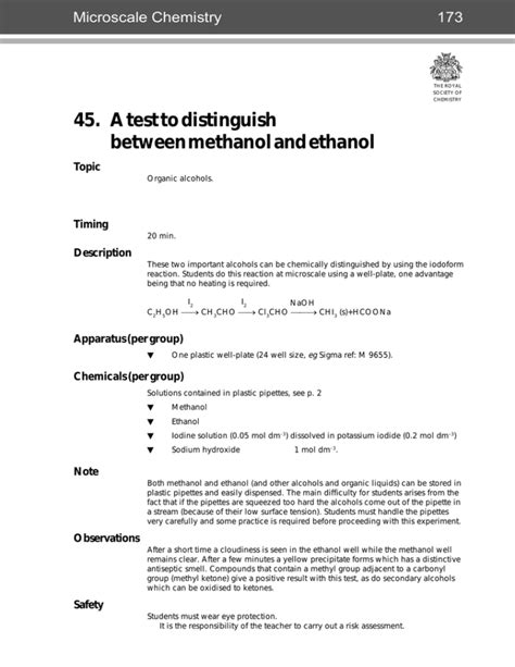 45. A test to distinguish between methanol and ethanol Microscale ...