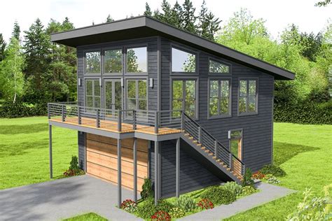 Plan 68640VR Modern Carriage House Plan ADU With Drive Under Garage