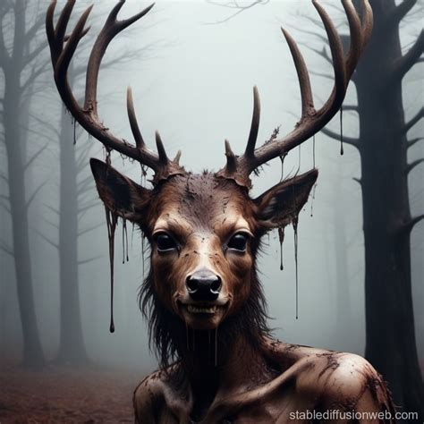 Decaying Deer With Human Face A Scary Sight Stable Diffusion Online