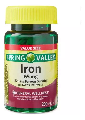 Iron Mg Hierro Suplemento Spring Valley Tabletas Sabor N Env O