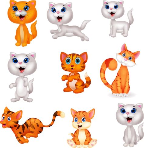 Conjunto De Colecci N De Dibujos Animados De Gatos Lindos Vector Premium