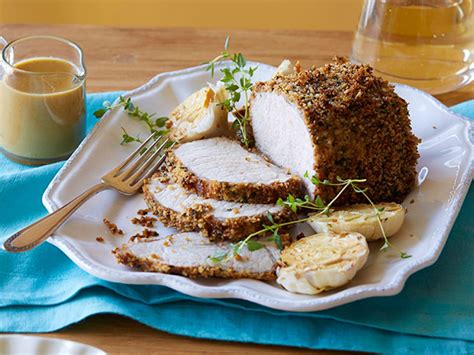 Herb And Garlic Roast Pork Loin With Honey Mustard Sauce Recipe Pork Loin Roast Food