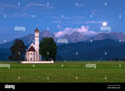 St Coloman Pilgrimage Church Near Schwangau At Full Moon View To