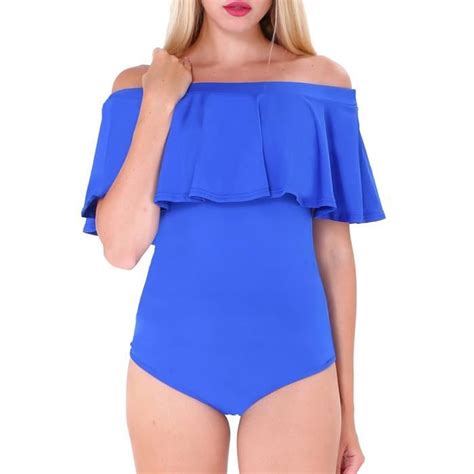 MAILLOT DE BAIN Femmes Bikini au large des volants dépaule Tempéramament une pièce Taille style