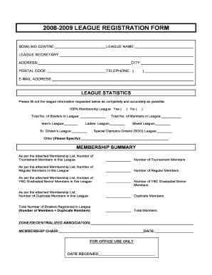 Fillable Online League Registration Form Ontario Pin Bowlers