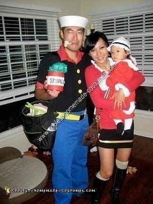 Coolest Homemade Popeye, Olive Oyl and Sweet Pea Group Halloween Costume