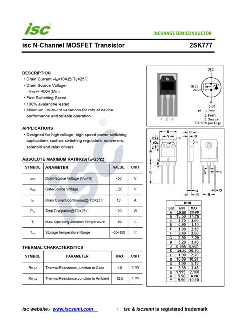 Sk Datasheet Transistor Equivalent Inchange Semiconductor