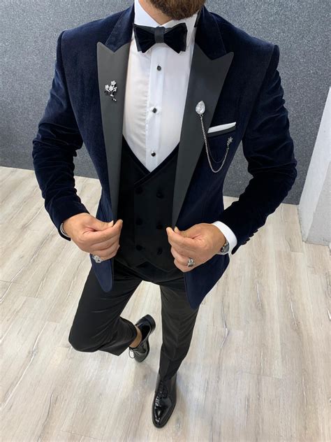 Mans Slim Fit Tuxedo Navy Blue Baagr Myshopify Brabion Blue