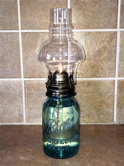 Vintage Mason Jar Oil Lamp With Shorter Chimney 7 5