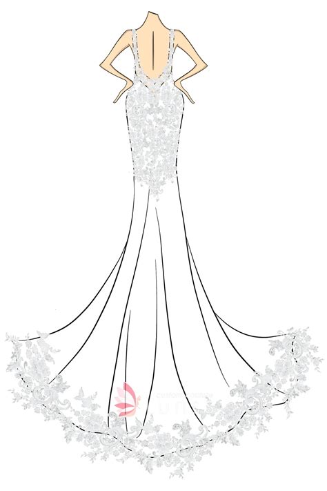 Sketch of Lace Applique White Satin Mermaid Wedding Dress - Lunss
