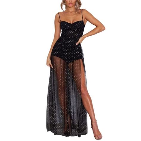 Minetom Robe D Collet Sans Manches Cache Maillots De Bain Bikini Courte Femme Filet Mailles