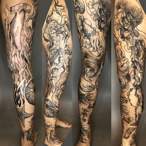 Full ocean animal themed leg sleeve by Mitchell at BlackBear Ink, the ...