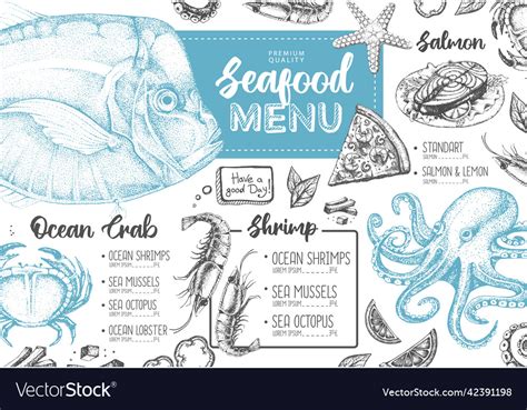 Seafood Restaurant Menu Design Royalty Free Vector Image