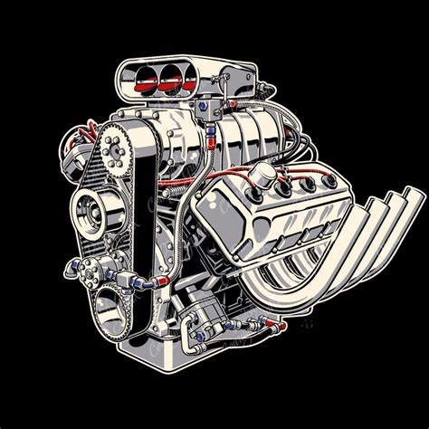 Blown Hemi Drag Racing Engine Digital Vector File PMS Colors - Etsy