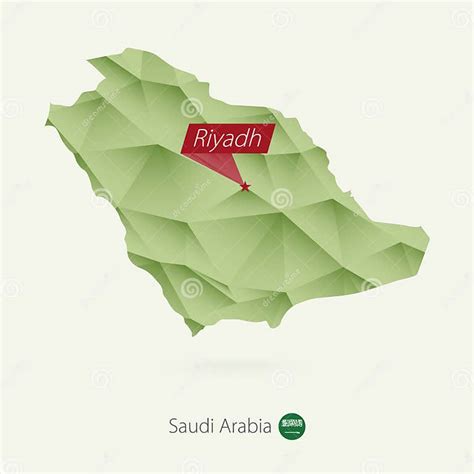 Green Gradient Low Poly Map Of Saudi Arabia With Capital Riyadh Stock