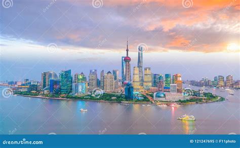 View of Downtown Shanghai Skyline at Twilight Stock Image - Image of ...