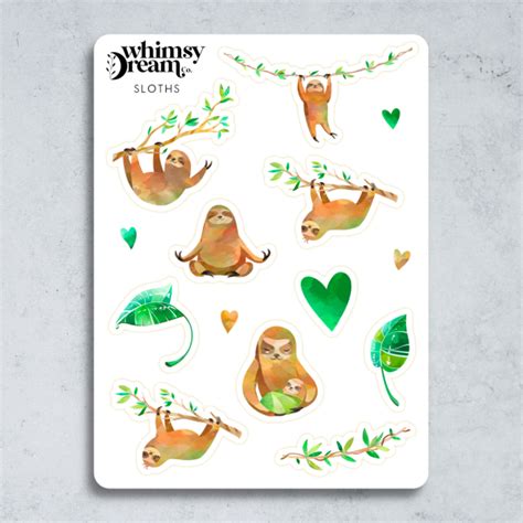 Sloth Sticker Sheet Whimsy Dream