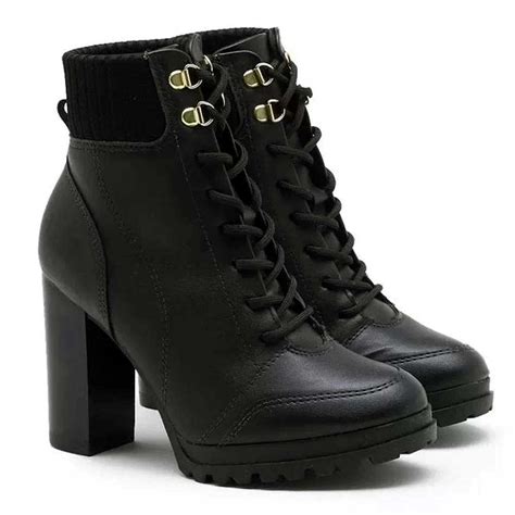 Bota Coturno Feminino Salto Bloco Napa Berlim Knit Preto Vizzano