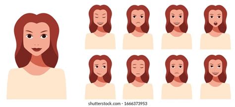 Woman Different Facial Expressions Set Isolated Stock Vector Royalty