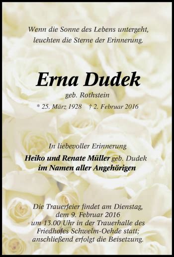 Traueranzeigen Von Erna Dudek Trauer In NRW De