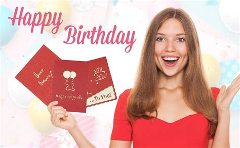 Birthday Card with Envelope & Sticker - 3D Pop Up Birthday Cards for Women, 5” x 6" Greeting ...