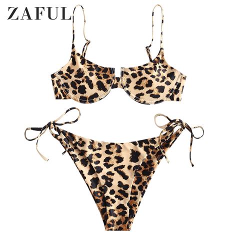 Zaful For Women Leopard Snakeskin Tie Side Push Up Bikini Swimwear Deep Yellow S Walmart