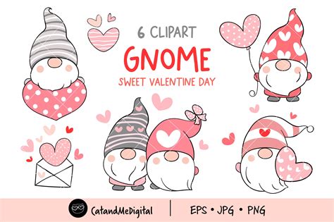 Cute Gnome Valentine Clipart Graphic By Catandme · Creative Fabrica