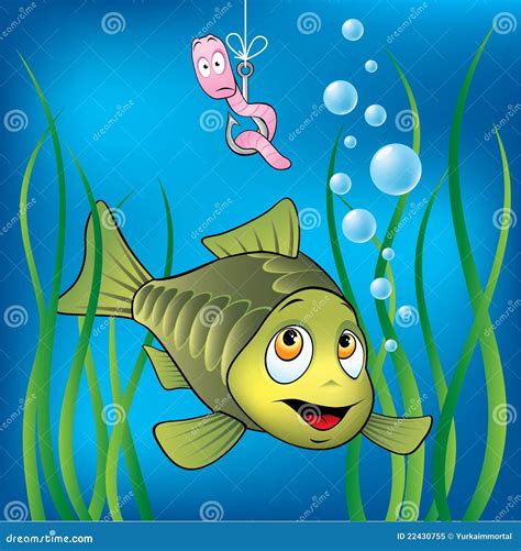 Funny Fish And Worm Stock Vector Illustration Of Fishinghook