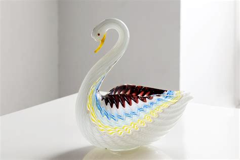 Sold Large Mid Century Murano Art Glass Swan Bowl Seguso Style Rehab Vintage Interiors