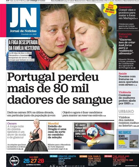 Capa Jornal de Notícias 27 março 2022 capasjornais pt