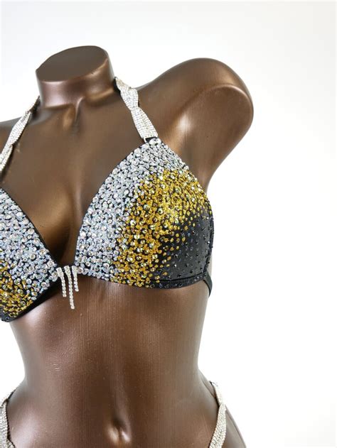 Npc Ifbb Competition Bikini Gold Black Ab Ombre Bikini Suit Etsy