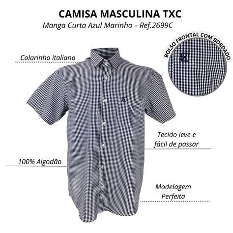 Camisa Masculina TXC Custom Xadrez Azul Marinho Ref 2699C Badana