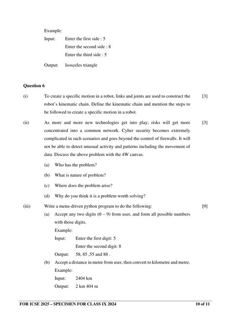 Icse Class 9 2024 Robotics And Artificial Intelligence Sample Paper