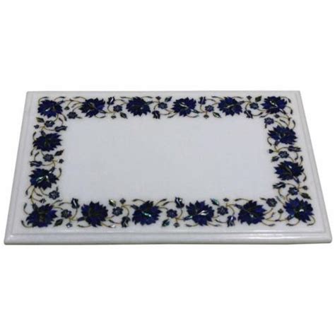 X Marble Corner Table Top Semi Precious Stones Lapis Inlay