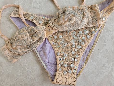 Vintage Showgirl Costume Rhinestone Beaded Bikini Folies Bergere Costume Burlesque Cabaret