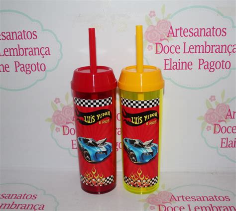 Copo Long Drink C Canudo E Tampa Hot Wheels Elo