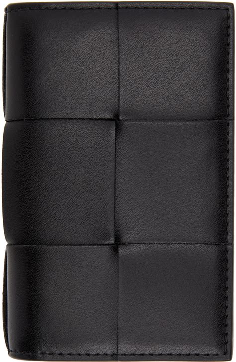 Bottega Veneta Black Maxi Intrecciato Bifold Card Holder SSENSE