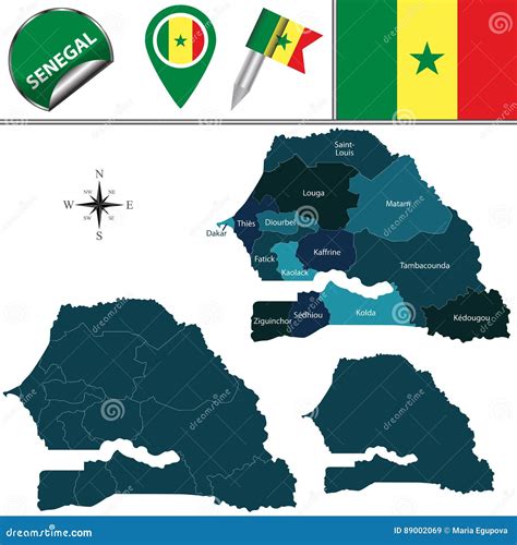 Map of Senegal with Named Regions Stock Vector - Illustration of
