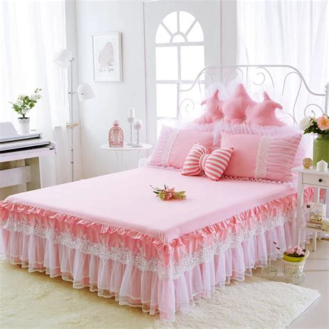 Luxury Elegant Lace Bed Skirt Girl Princess Wedding Set Bedding Set