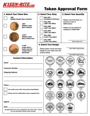 Fillable Online Token Approval Form Kleen Ritecorp Fax Email