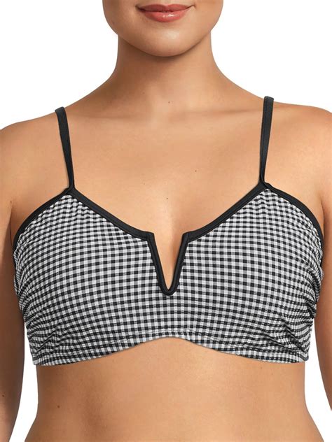 Time And Tru Women S Plus Size Gingham V Wire Bikini Swim Top Walmart