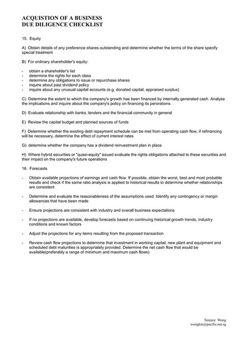 Due Diligence Checklist Pdf