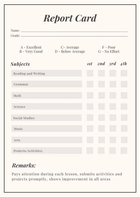 Fake Report Card Template