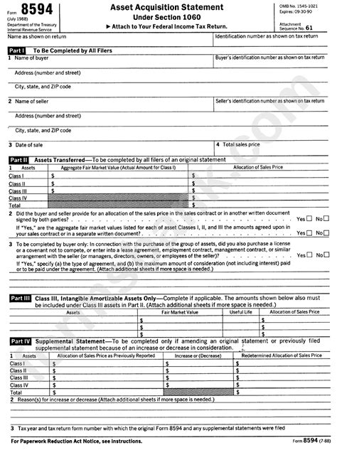 Form Asset Acquisition Statement Under Section Internal