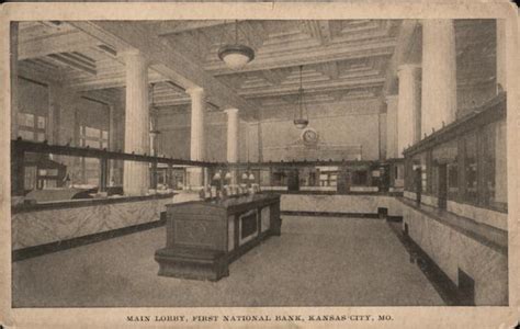 Main Lobby First National Bank Kansas City Mo Postcard