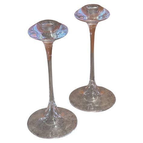 Pair Of Kosta Boda Multicolored Candlestick Holders Designed By Kjell