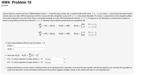 Solved Hw Problem Point Assume That Two Colonies Chegg