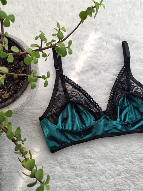 Velvet Lingerie Set Longline Bralette Top Retro Highwaisted Etsy
