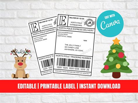 Editable Printable North Pole Shipping Label Etsy